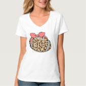 Leopard Print Football met roze strik illustratie T-shirt (Voorkant)