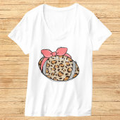 Leopard Print Football met roze strik illustratie T-shirt