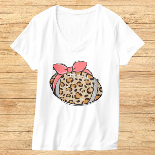 Leopard Print Football met roze strik illustratie T-shirt