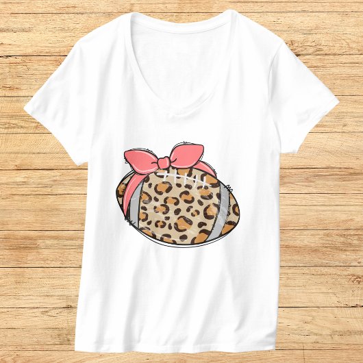 Leopard Print Football met roze strik illustratie T-shirt