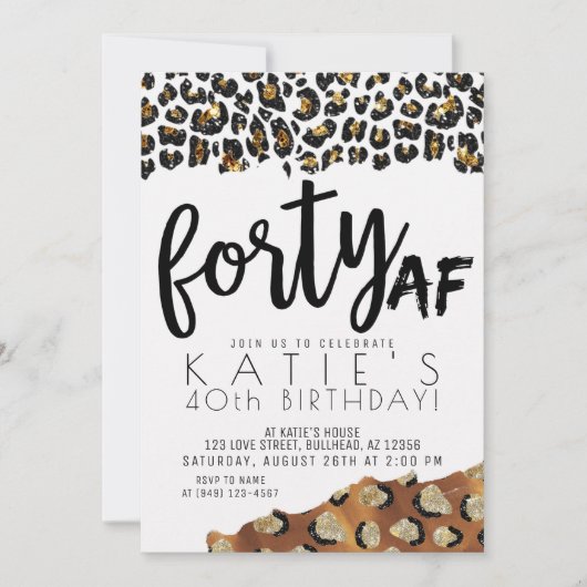 Leopard Print Forty AF Gold Glitter 40e verjaardag Kaart (Voorkant)