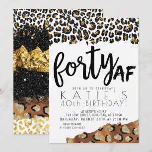 Leopard Print Forty AF Gold Glitter 40e verjaardag Kaart