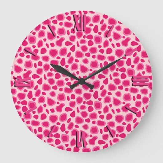 Leopard Print - Fuchsia and light roze Grote Klok (Voorkant)
