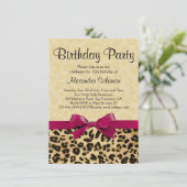 Leopard Print Fuchsia Pink Bow Girl Birthday Party Kaart (Staand voorkant)