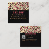 Leopard Print Glitter Zwart QR Code Korting Kaart Vierkante Visitekaartje (Voorkant / Achterkant)