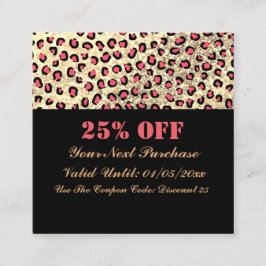 Leopard Print Glitter Zwart QR Code Korting Kaart Vierkante Visitekaartje