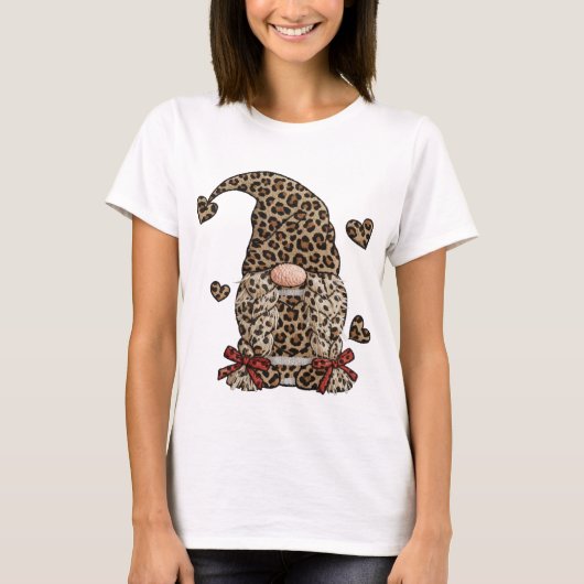 Leopard Print Gnome PNG Sublimation Design Leopard T-shirt (Voorkant)
