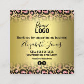 Leopard Print Gold Bedankt voor je aankoop Vierkante Visitekaartje (Achterkant)