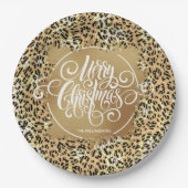 Leopard Print Gold Faux Folie Vrolijk kerstfeest Papieren Bordje (Voorkant)