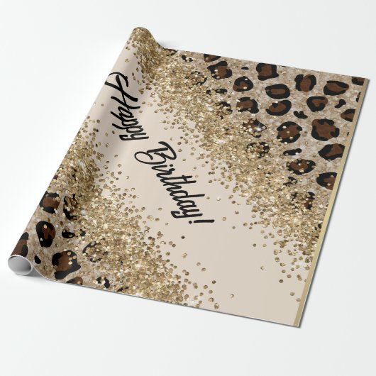 Leopard Print Gold Glitter Cadeaupapier (Uitgerold)