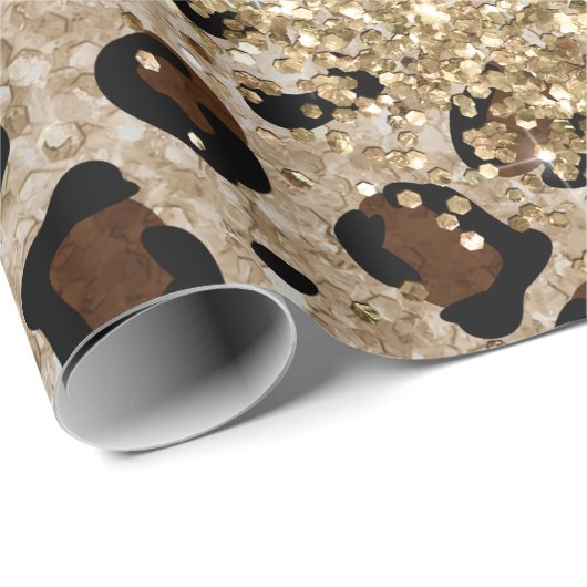 Leopard Print Gold Glitter Cadeaupapier (Rol Hoek)