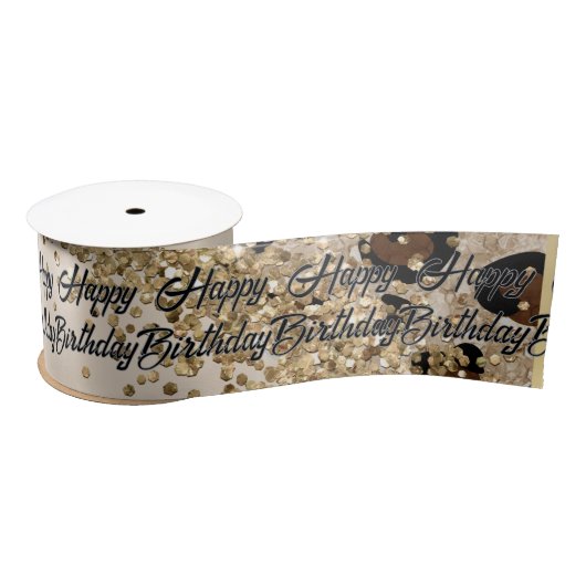 Leopard Print Gold Glitter Satijnen Lint (Spoel)