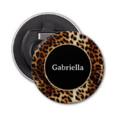 Leopard Print Gold Glitter Sparkle Lijst Button Flesopener (Voorkant)