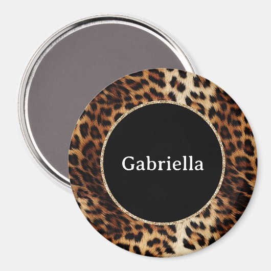 Leopard Print Gold Glitter Sparkle Lijst Magneet (Voorkant / Achterkant)