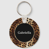 Leopard Print Gold Glitter Sparkle Lijst Sleutelhanger (Voorkant)