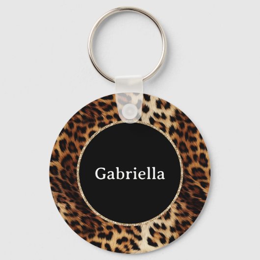 Leopard Print Gold Glitter Sparkle Lijst Sleutelhanger (Voorkant)