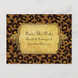 Leopard Print Gold Leopard Heads Sla de datum op Aankondigingskaart