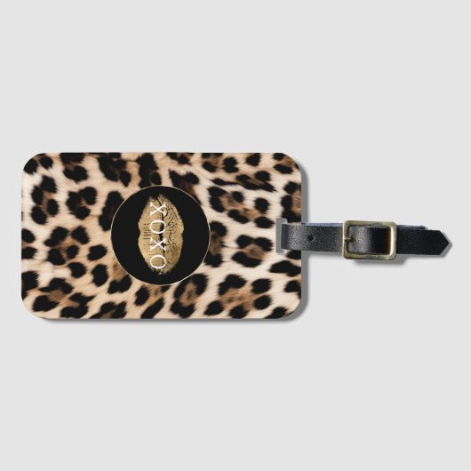 Leopard Print Gold Lips XOXO Bagagelabel (Voorkant (horizontaal))