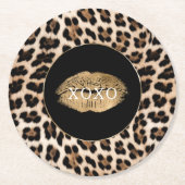 Leopard Print Gold Lips XOXO Ronde Kartonnen Onderzetter (Voorkant)