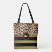 Leopard Print Goud Zwart Strips Twee Toon Monogram Tote Bag (Achterkant)