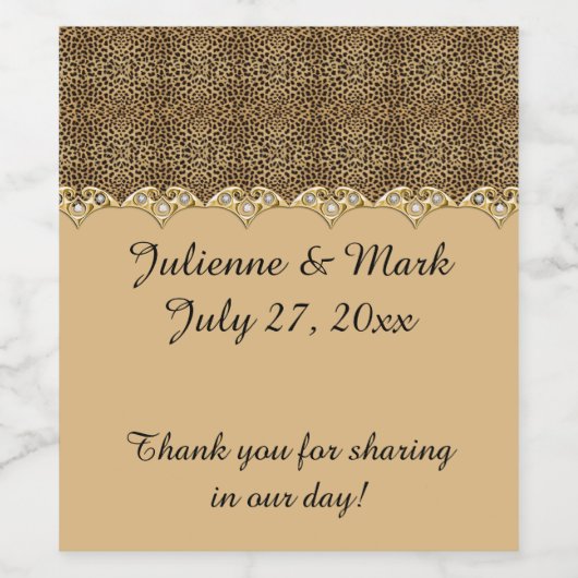 Leopard Print Gouden Diamanten Bling Bruiloften Wijn Etiket (Enkel label)
