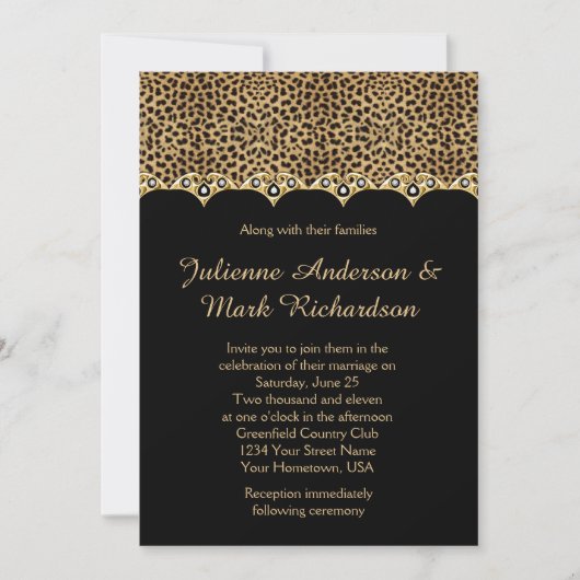 Leopard Print Gouden Diamanten Bling Wedding Kaart (Voorkant)