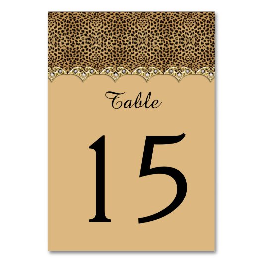 Leopard Print Gouden en Diamanten Tafel Kaarten (Achterkant)