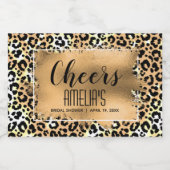Leopard Print Gouden Faux Folie Cheers Mini Sparkling Wijnetiket (Enkel label)