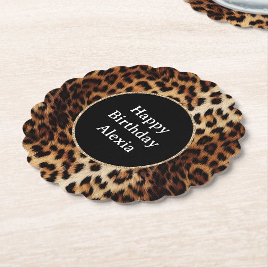Leopard Print Gouden Glitter Sparkle Lijst Verjaar Kartonnen Onderzetters (Gekanteld)