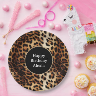 Leopard Print Gouden Glitter Sparkle Lijst Verjaar Papieren Bordje