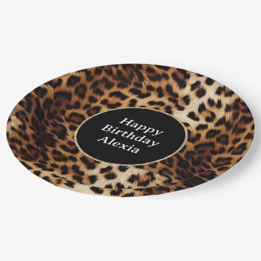 Leopard Print Gouden Glitter Sparkle Lijst Verjaar Papieren Bordje (Gekanteld)
