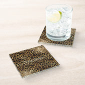 Leopard Print Gouden Glitzy Glitter Glitter Glazen Onderzetter (Schuin)