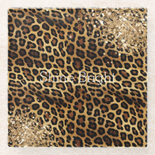 Leopard Print Gouden Glitzy Glitter Glitter Glazen Onderzetter