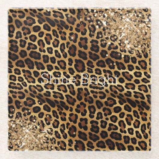 Leopard Print Gouden Glitzy Glitter Glitter Glazen Onderzetter (Voorkant)