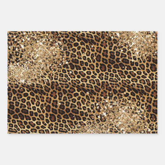 Leopard Print Gouden Glitzy Glitter Glitter Inpakpapier Vel (Voorkant 3)