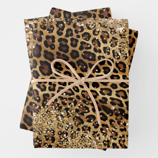 Leopard Print Gouden Glitzy Glitter Glitter Inpakpapier Vel (In situ)