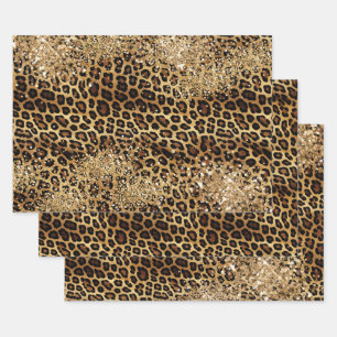 Leopard Print Gouden Glitzy Glitter Glitter Inpakpapier Vel
