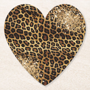 Leopard Print Gouden Glitzy Glitter Glitter Kartonnen Onderzetters