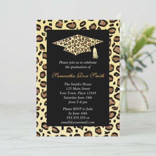 Leopard Print Graduation Party Kaart (Staand voorkant)