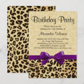 Leopard Print Grape Paarse Bow Girl Birthday Party Kaart (Voorkant / Achterkant)