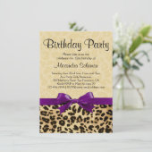 Leopard Print Grape Paarse Bow Girl Birthday Party Kaart (Staand voorkant)