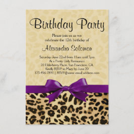 Leopard Print Grape Paarse Bow Girl Birthday Party Kaart