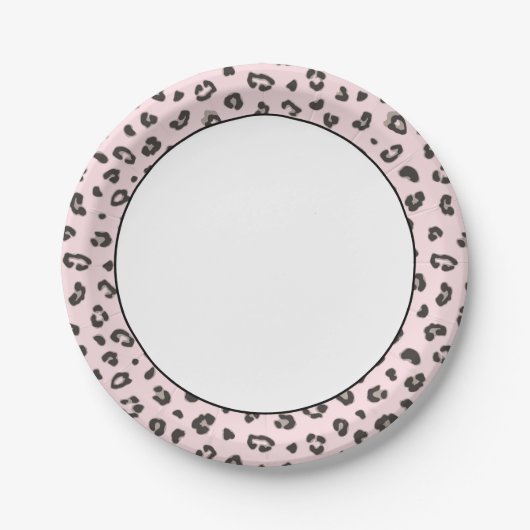 Leopard Print Gray en Black op Roze Papieren Bordje (Voorkant)