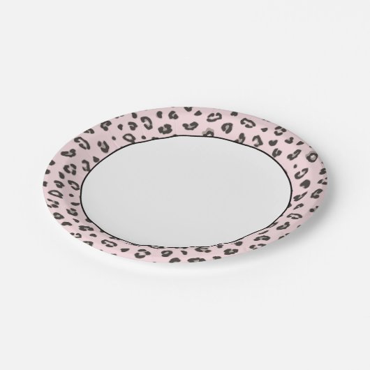 Leopard Print Gray en Black op Roze Papieren Bordje (Gekanteld)