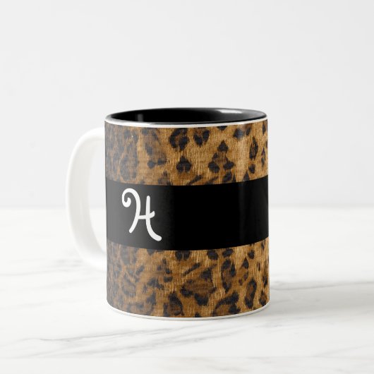 Leopard Print H monogram initiaal Coffee Mok Cup (Voorkant links)