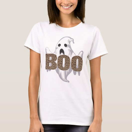 Leopard Print Halloween Ghost Boo Costume Kinder m T-shirt (Voorkant)