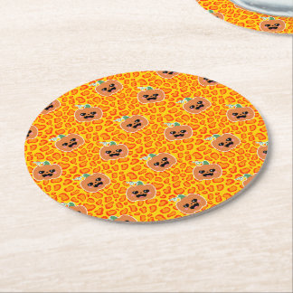 Leopard print Halloween pattern Ronde Kartonnen Onderzetter
