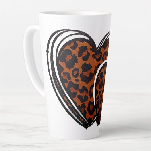 Leopard Print Hand getrokken hart Latte Mok (Linkerhoek)