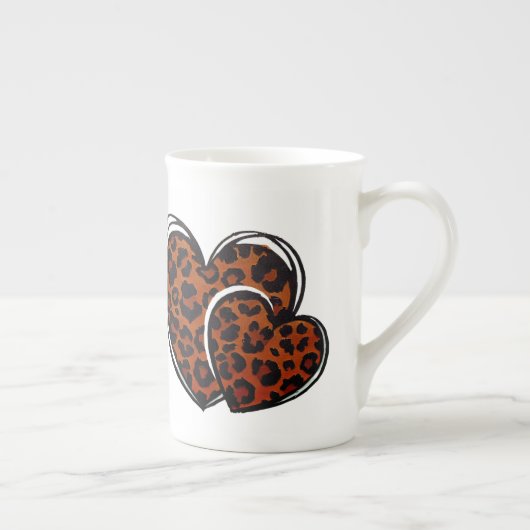 Leopard Print Hand getrokken hart Porselein Kop (Rechts)