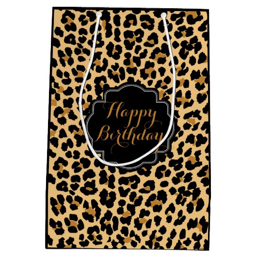 Leopard Print Happy Birthday Gift Bag Medium Cadeauzakje (Achterkant)